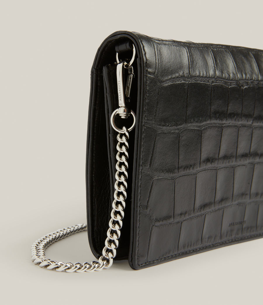 Womens Fetch Leather Chain Crossbody Wallet (black_croc) - Image 5