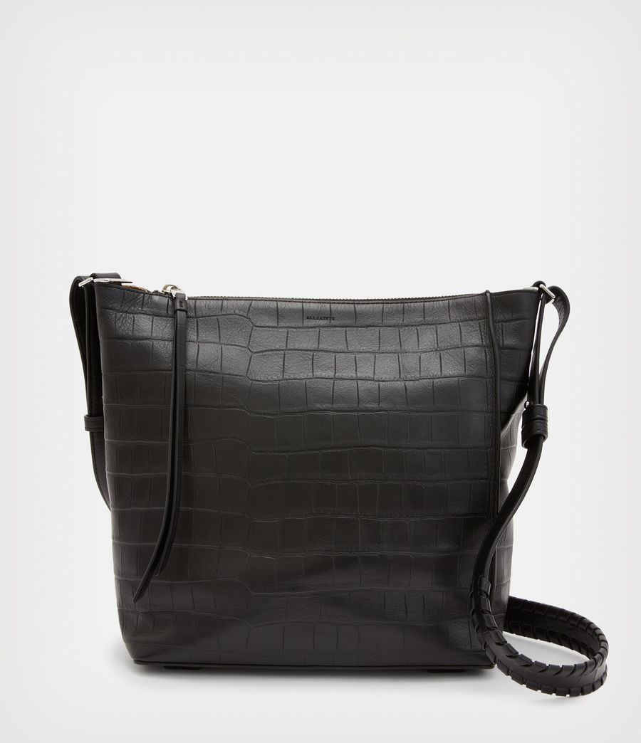 Womens Kita Leather Crocodile Effect Crossbody Bag (black_croc) - Image 1