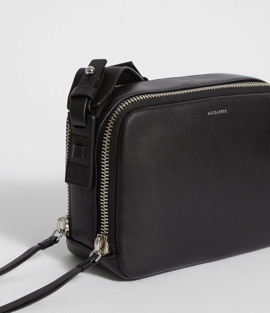 ALLSAINTS US: Womens Sid Leather Fanny Pack Crossbody Bag (black)