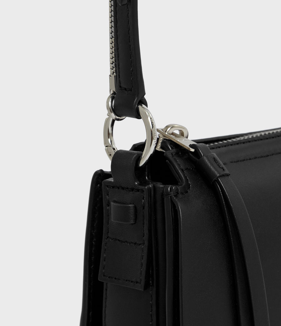 ALLSAINTS UK: Womens Captain Leather Mini Round Crossbody Bag (black)