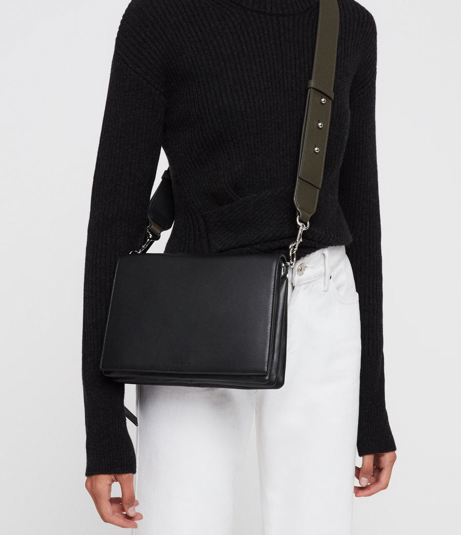 ALLSAINTS UK: Womens Zep Leather Box Bag (black)