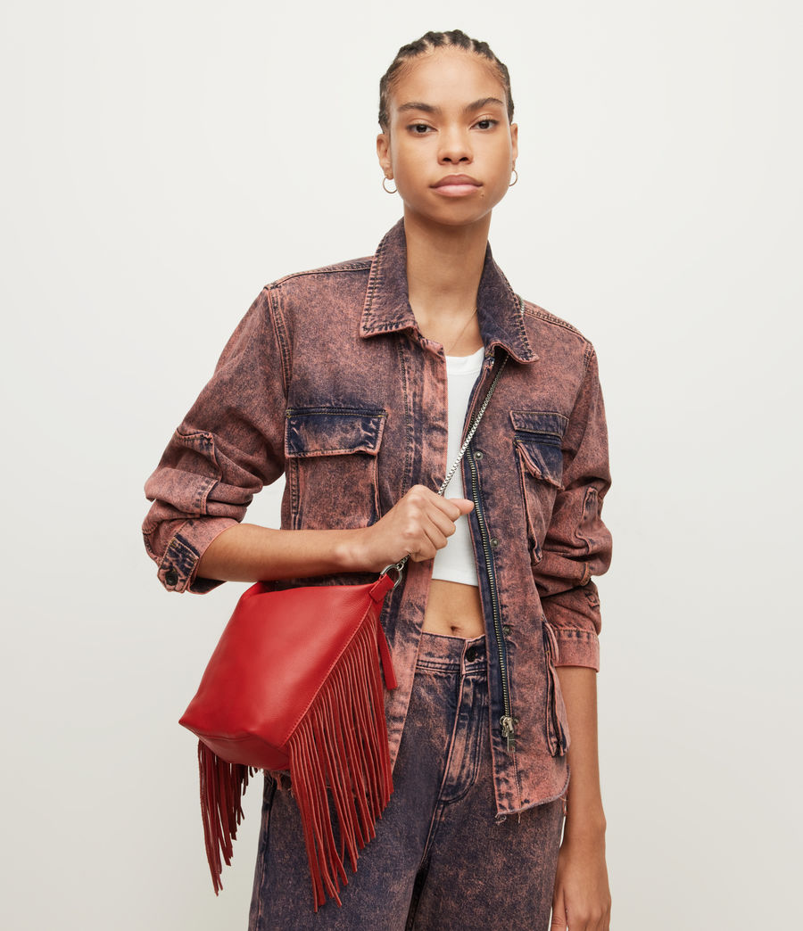Womens Evaline Fringe Leather Crossbody Bag (gala_red) - Image 4
