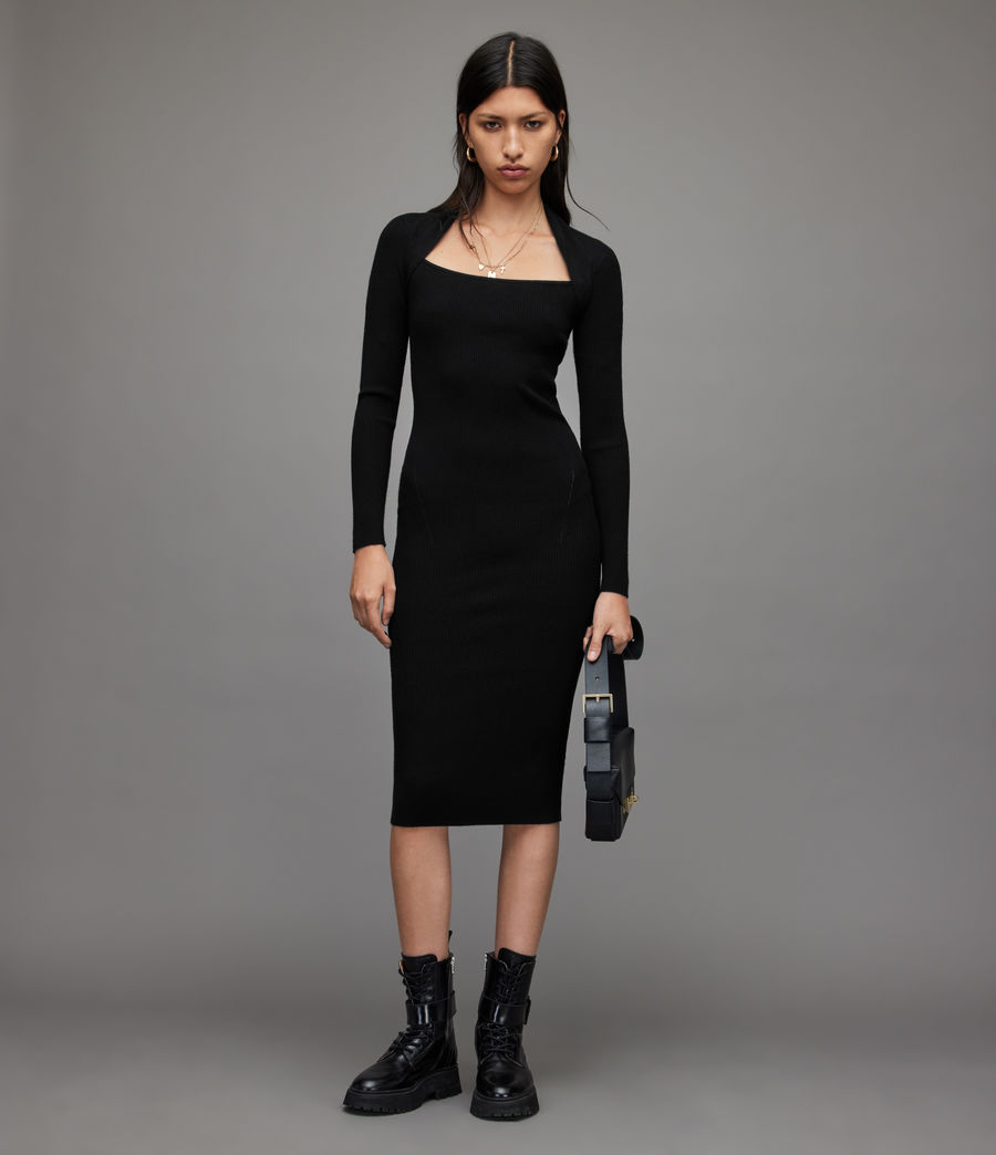 Womens Rea Ribbed Midi Dress (black) - Image 3