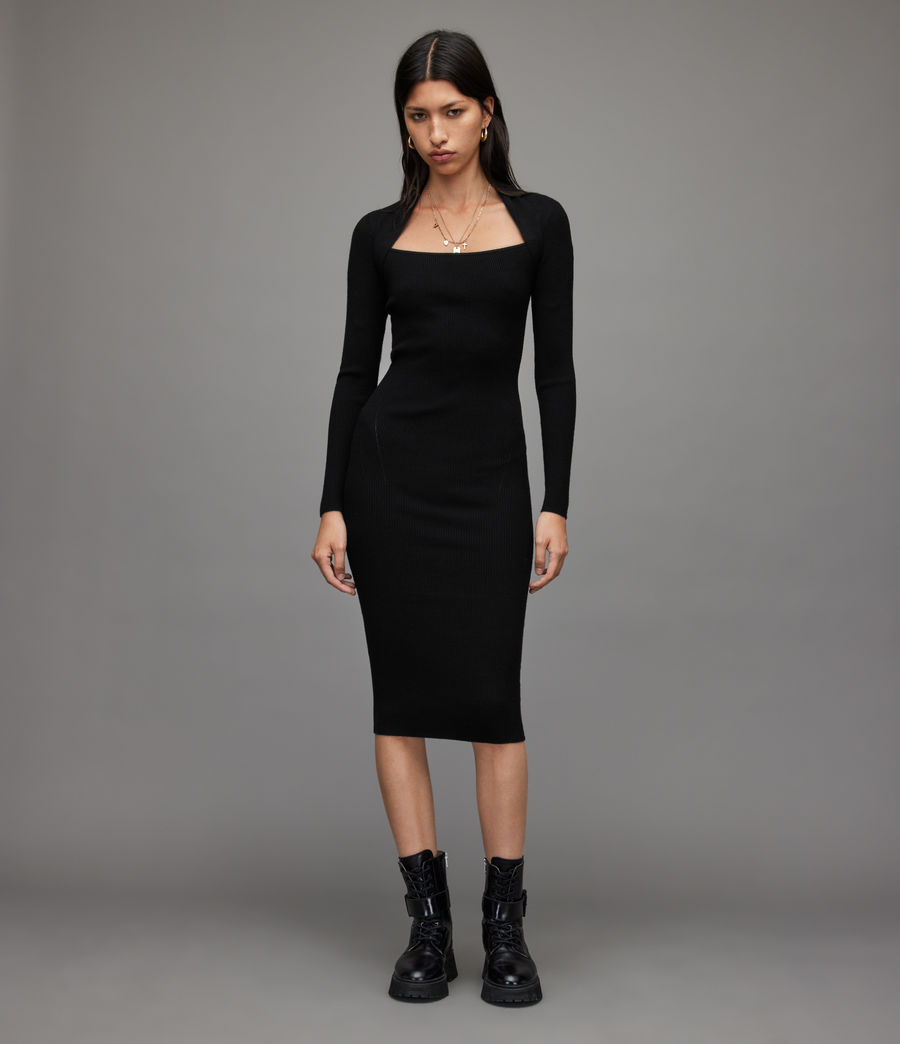 Womens Rea Ribbed Midi Dress (black) - Image 4