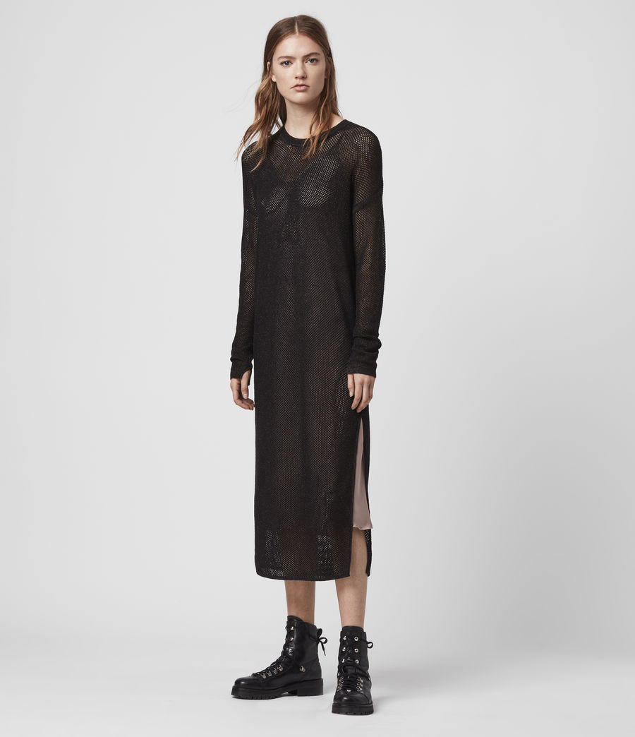 Allsaints Ie Womens Shine Mesh 2 In 1 Dress Blackcaramel