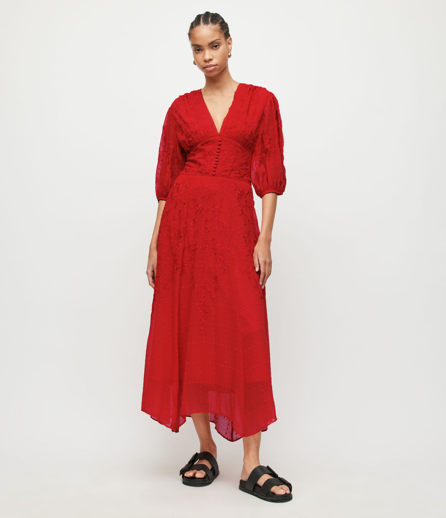 Womens Aspen Embroidered Dress (red) - Image 3