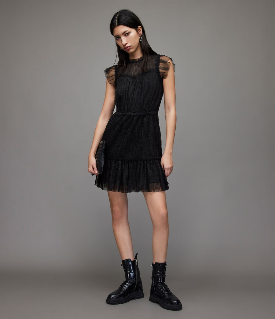 Womens Perri Tulle Mini Dress (metallic_black) - Image 4
