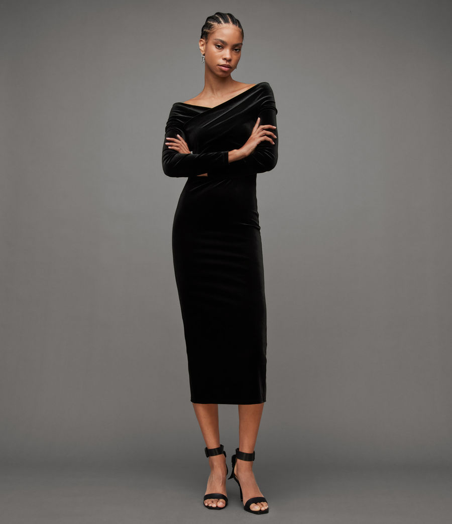 Womens Delta Velvet Dress (black) - Image 4