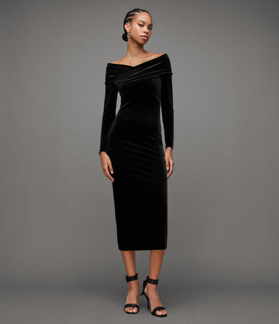Womens Delta Velvet Dress (black) - Image 5