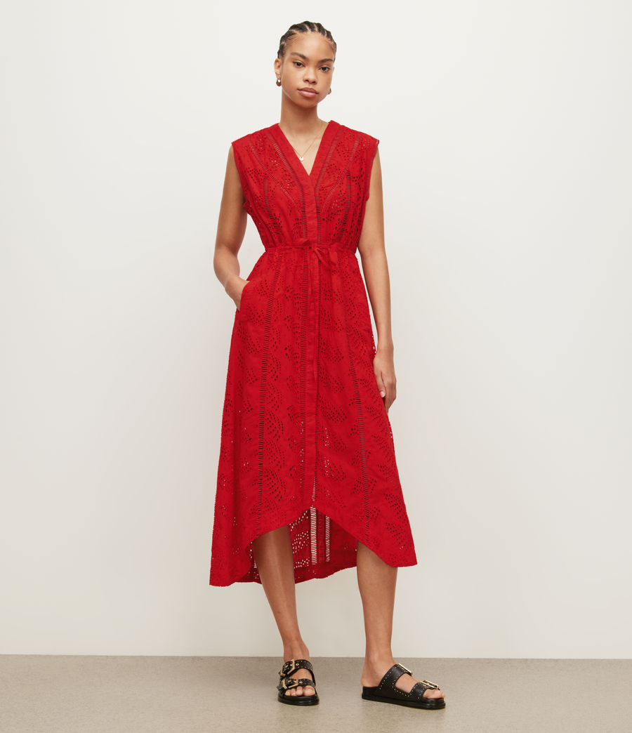 Women's Tate Broderie Midi Dress (poppy_blaze_red) - Image 1