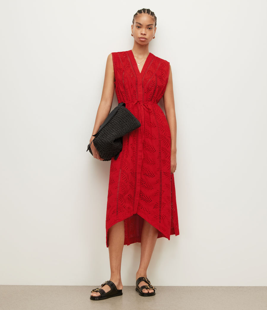 Women's Tate Broderie Midi Dress (poppy_blaze_red) - Image 3