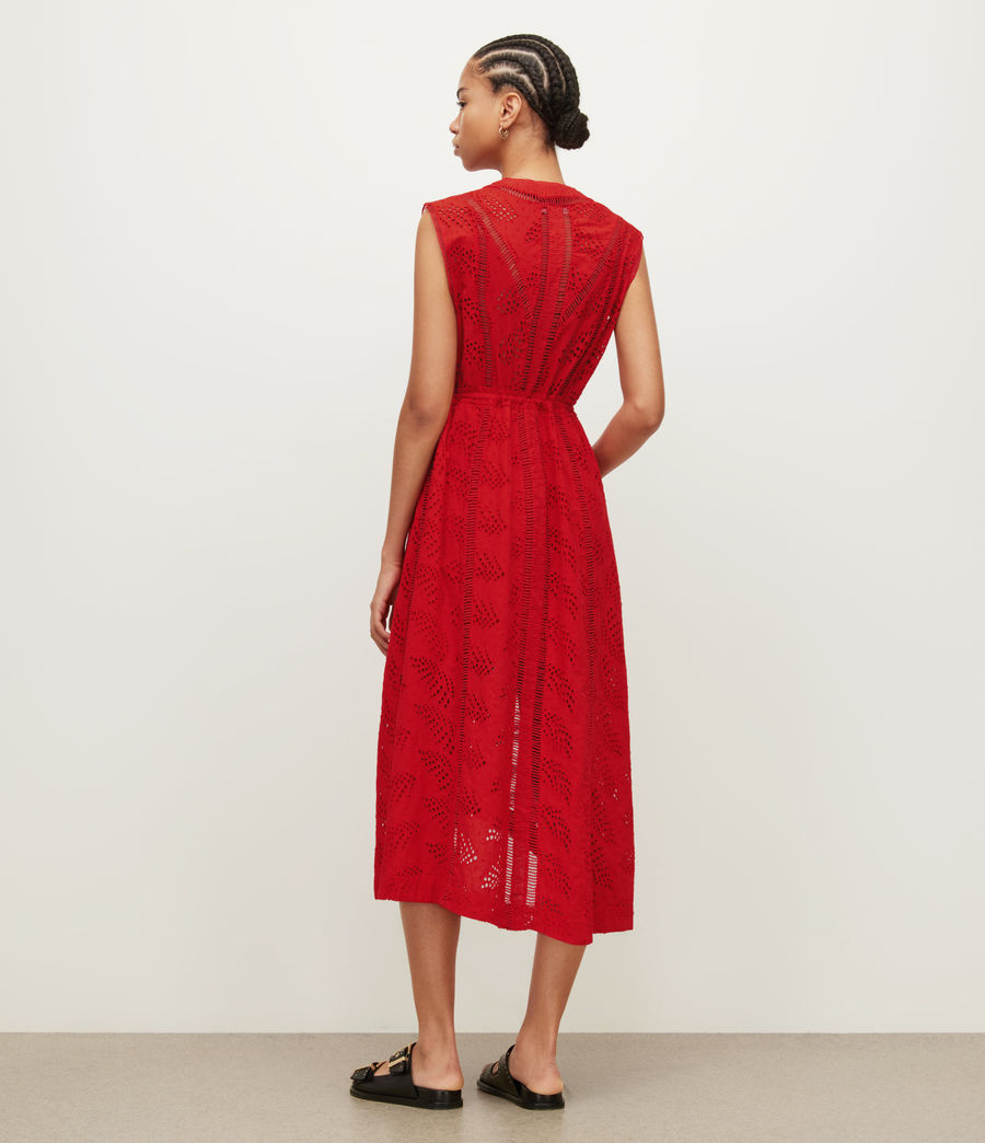 Women's Tate Broderie Midi Dress (poppy_blaze_red) - Image 4