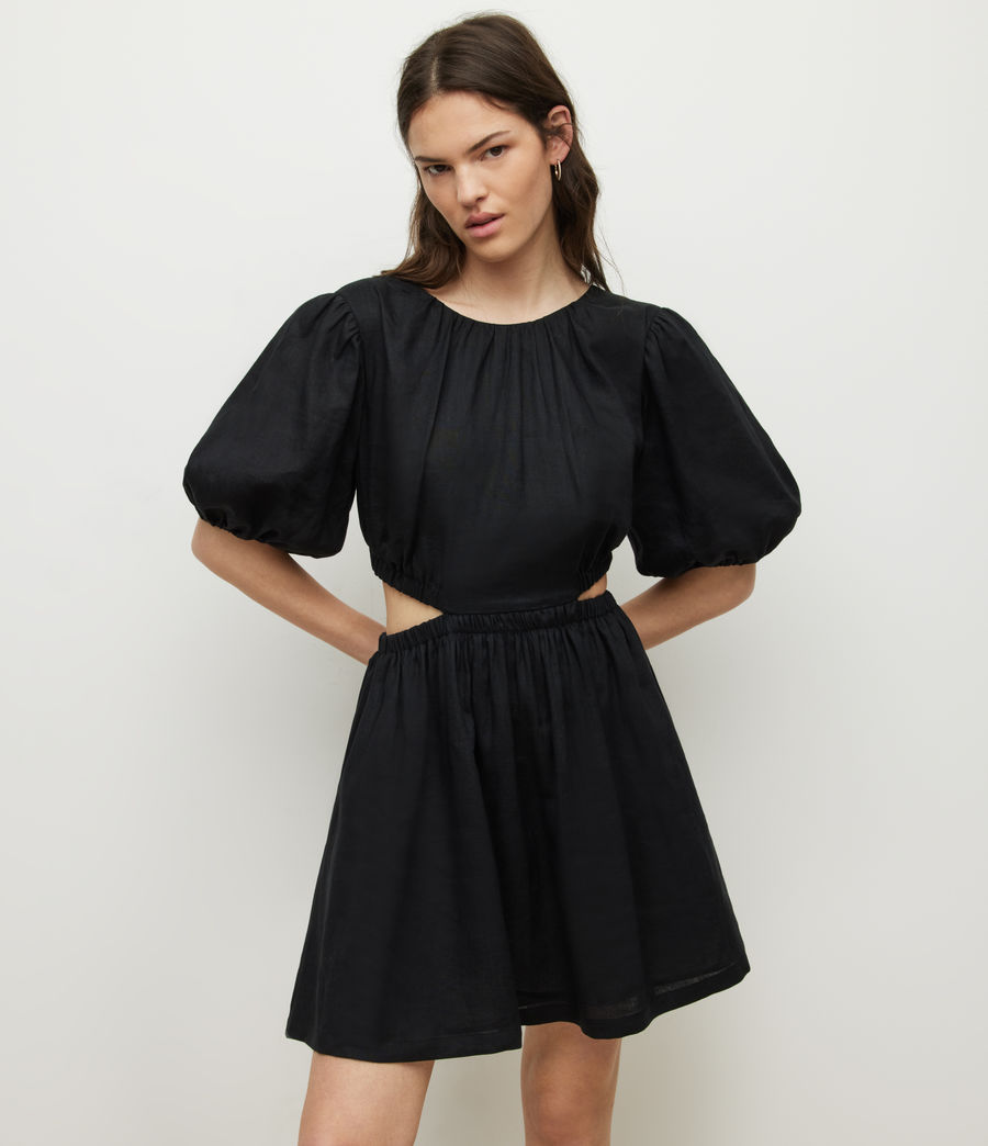 Womens Colette Linen Mini Dress (black) - Image 3