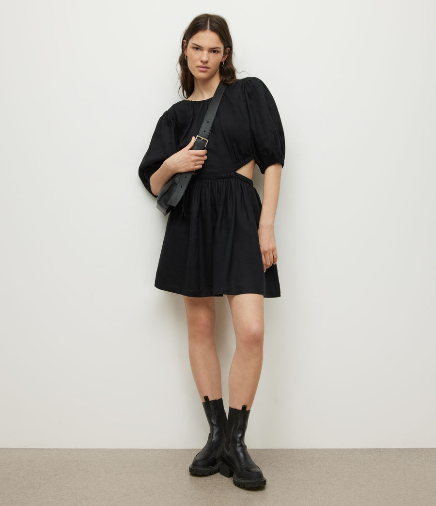 Damen Colette Linen Mini Dress (black) - Image 5
