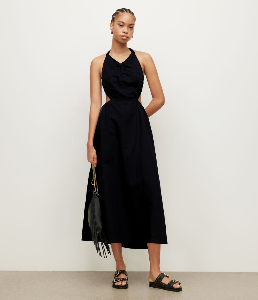 ALLSAINTS US: Womens Ludo Linen Blend Maxi Dress (black)