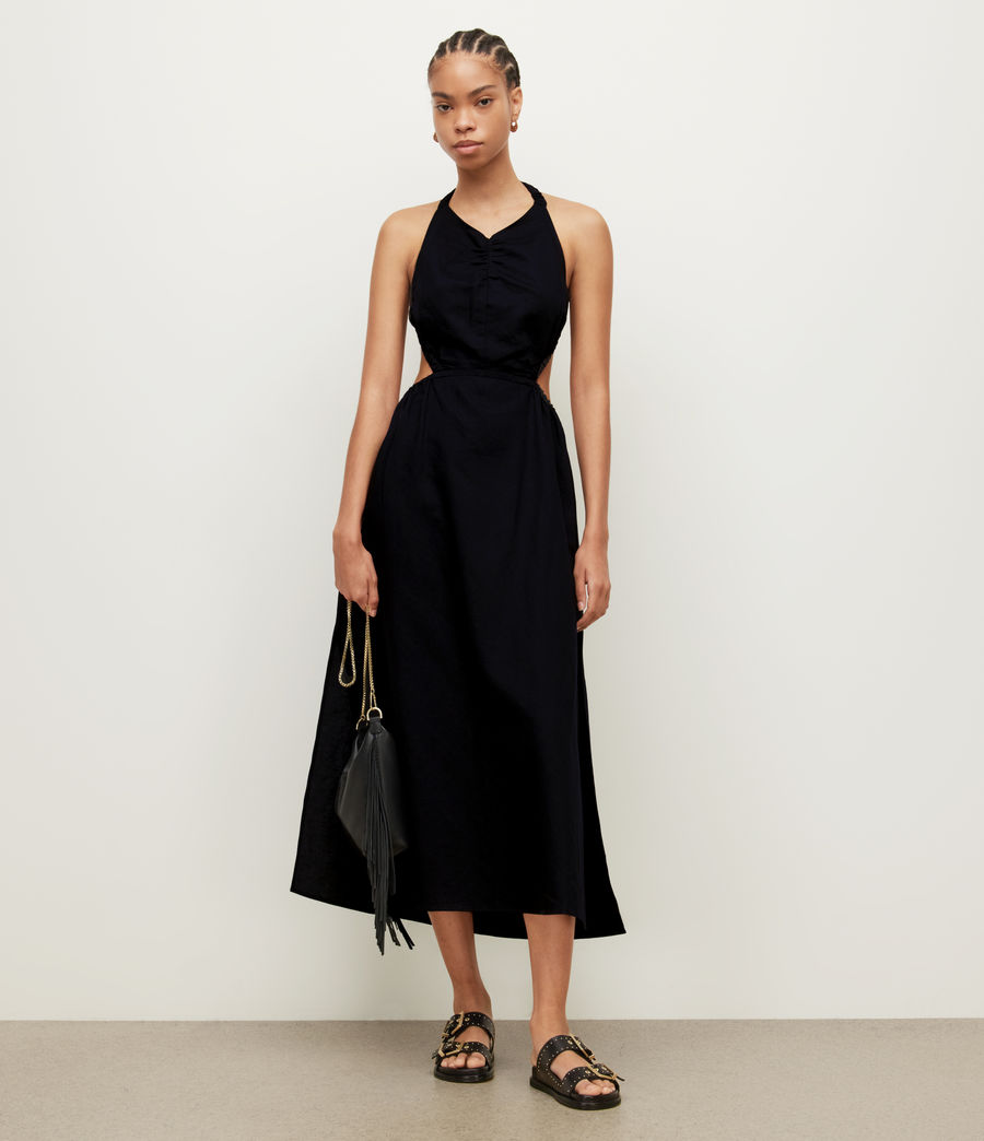 Womens Ludo Linen Blend Maxi Dress (black) - Image 3