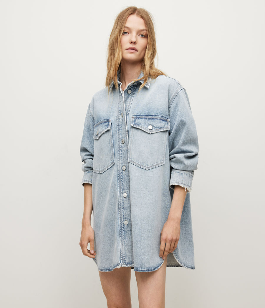 ALLSAINTS UK: Womens Lily Denim Shacket Dress (light_indigo)