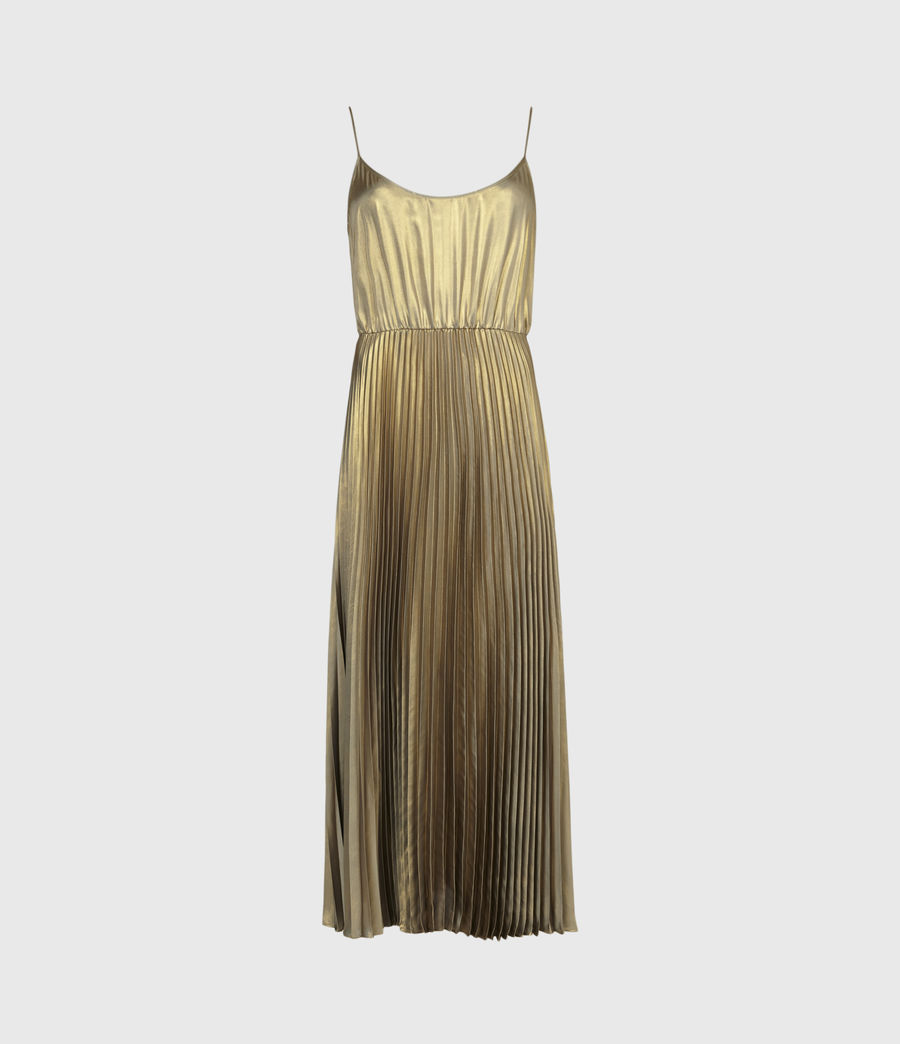ALLSAINTS UK: Womens Jaclyn Shine 2-In-1 Dress (gold_khaki_gold)