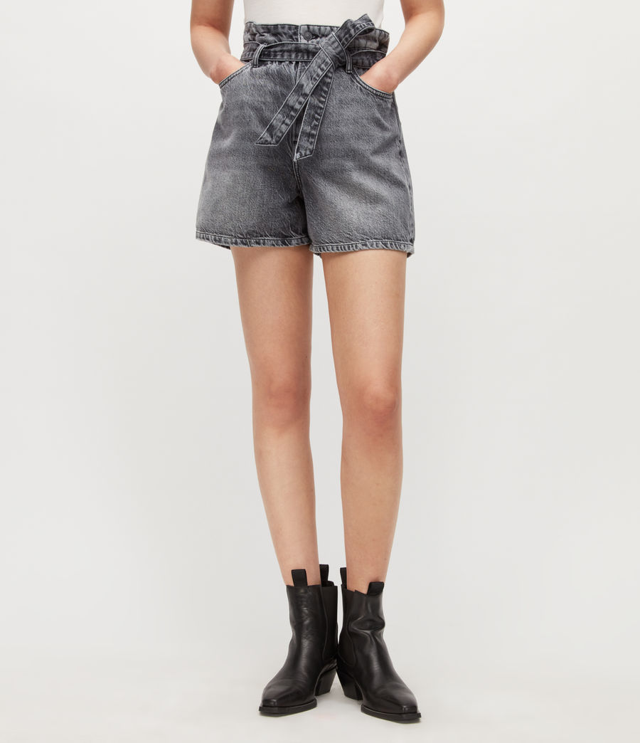 Womens Palmer High-Rise Paperbag Denim Shorts (snow_black) - Image 2