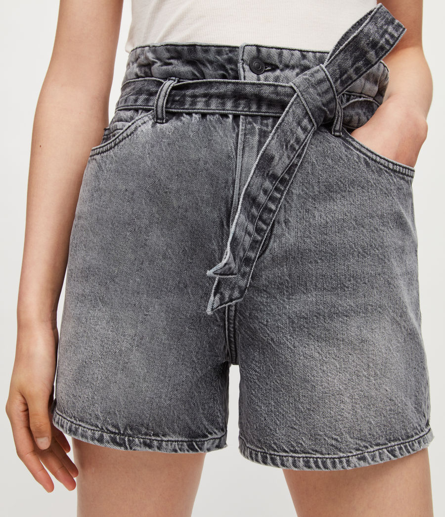 Women's Palmer High-Rise Paperbag Denim Shorts (snow_black) - Image 3