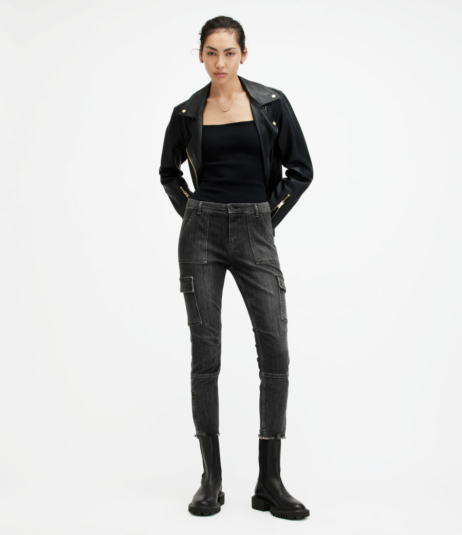 Women's Duran Mid-Rise Skinny Cargo Jeans (washed_black) - Image 1