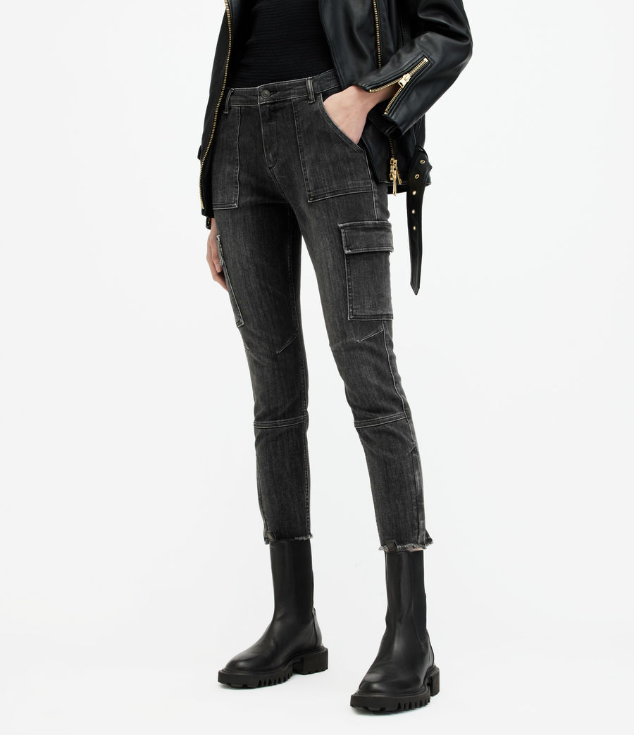 Womens Duran Mid-Rise Skinny Cargo Jeans (washed_black) - Image 2