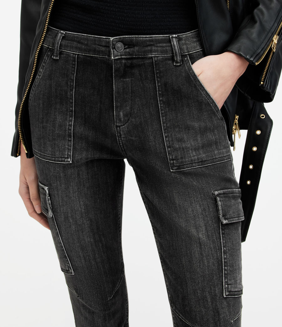 Womens Duran Mid-Rise Skinny Cargo Jeans (washed_black) - Image 3
