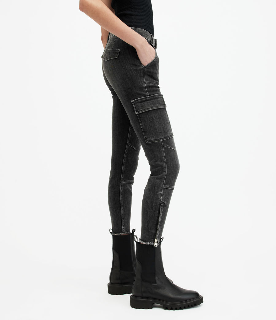 Womens Duran Mid-Rise Skinny Cargo Jeans (washed_black) - Image 5