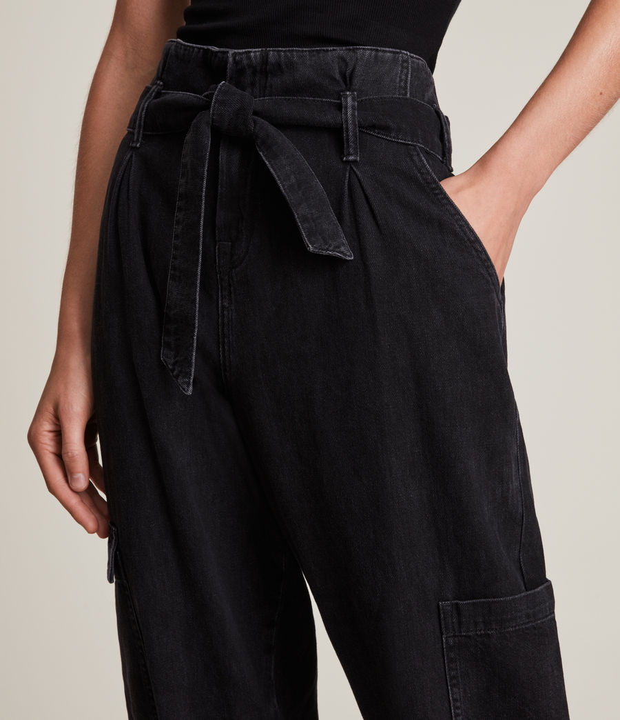 Women's Mona Mid-Rise Paperbag Slim Jeans (washed_black) - Image 3