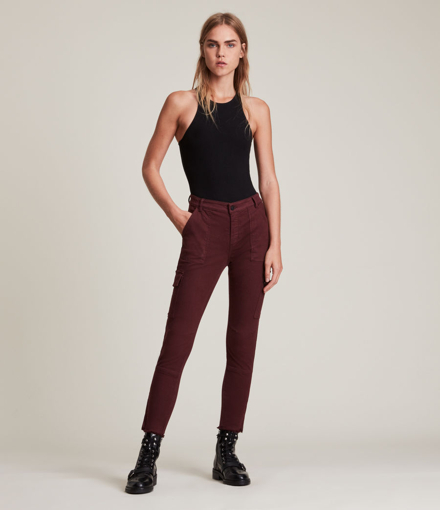 Womens Duran Mid-Rise Skinny Cargo Jeans (bordeaux_red) - Image 1