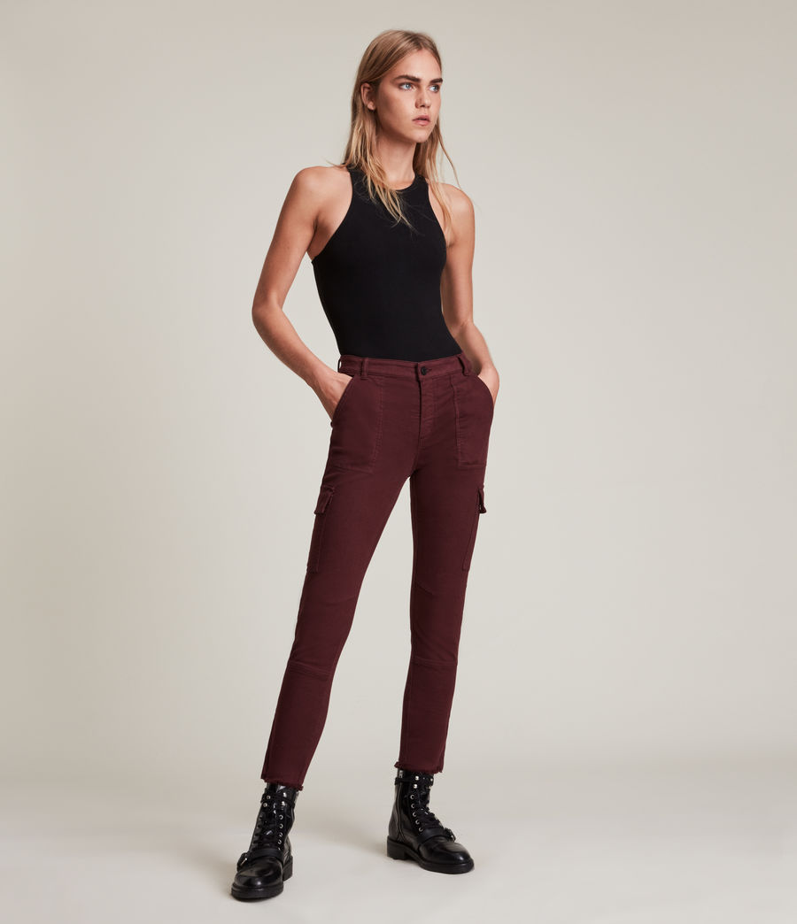 Womens Duran Mid-Rise Skinny Cargo Jeans (bordeaux_red) - Image 4