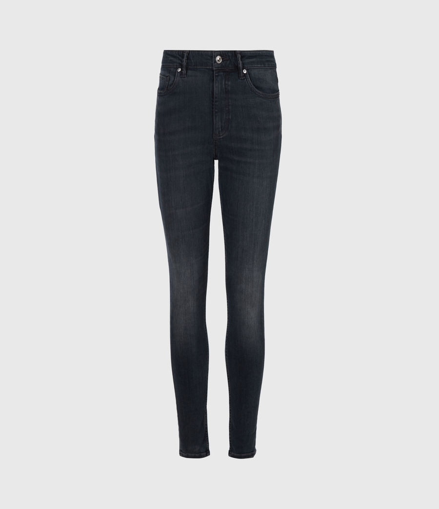 Allsaints De Damen Dax Cropped Hoch Taillierte Skinny Jeans Blau Grau Blue Grey