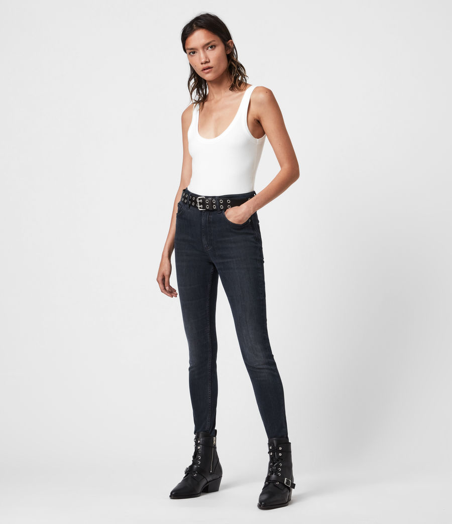 Allsaints De Damen Dax Cropped Hoch Taillierte Skinny Jeans Blau Grau Blue Grey