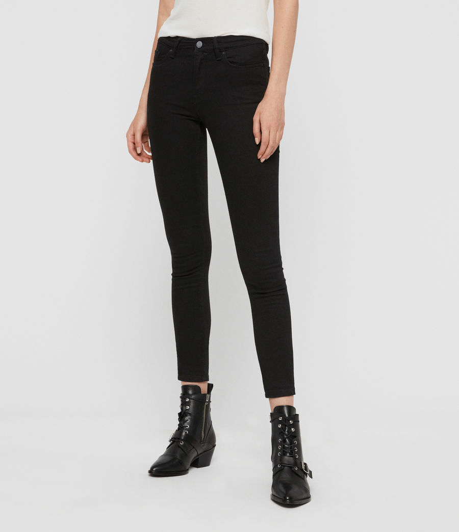 ALLSAINTS US: Womens Grace Skinny Mid-Rise Jeans, Jet Black (jet_black)