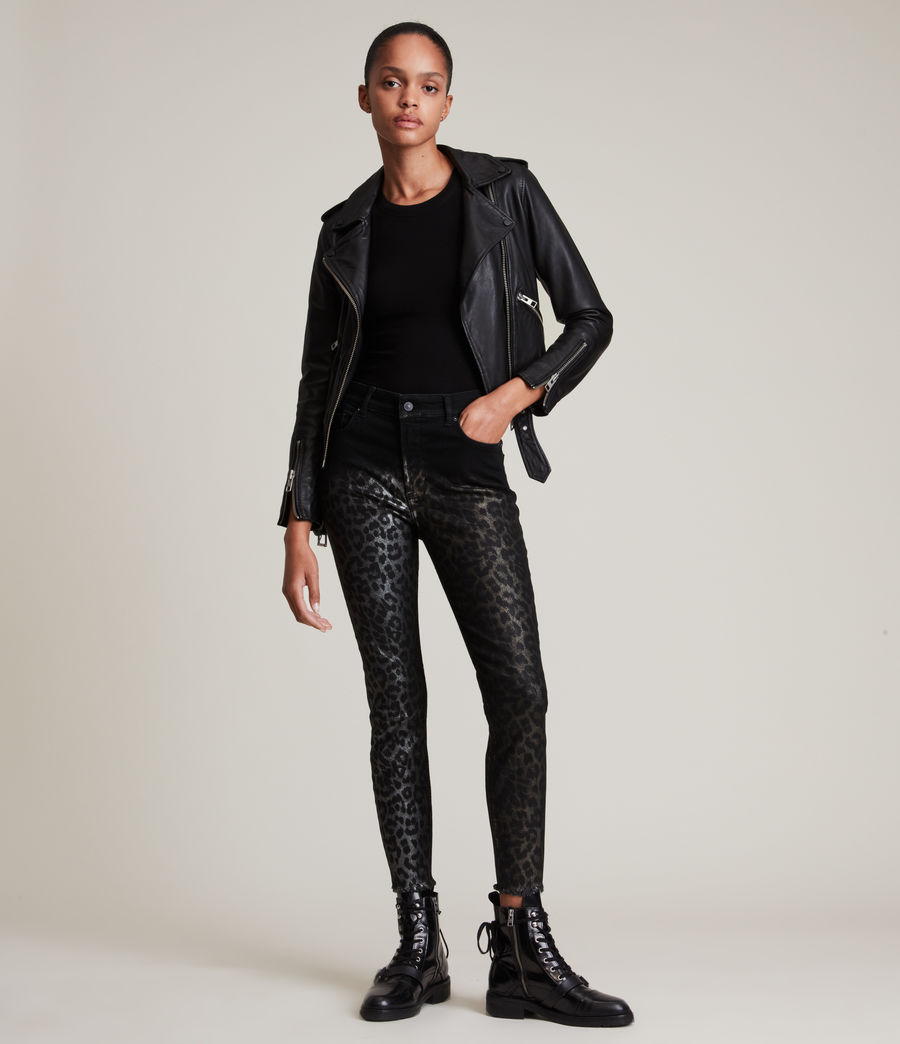 Women's Dax High-Rise Size Me Leopard Skinny Jeans (metallic_black) - Image 1