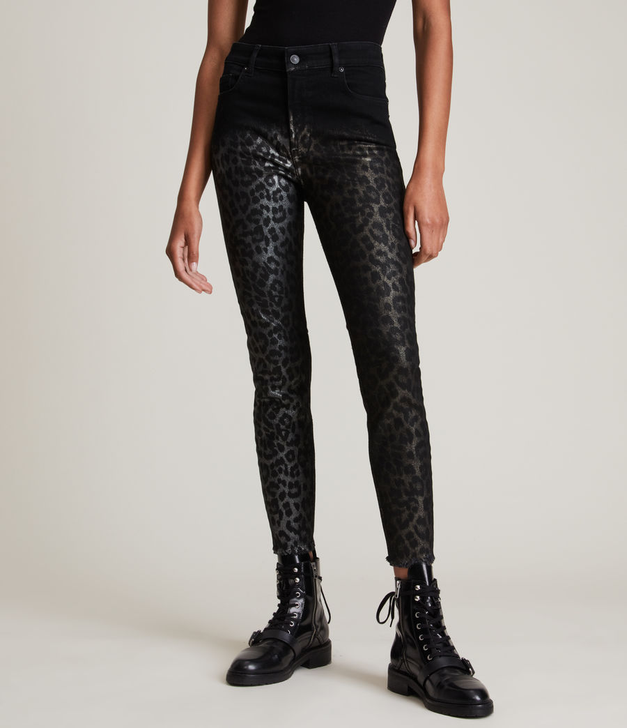Women's Dax High-Rise Size Me Leopard Skinny Jeans (metallic_black) - Image 2