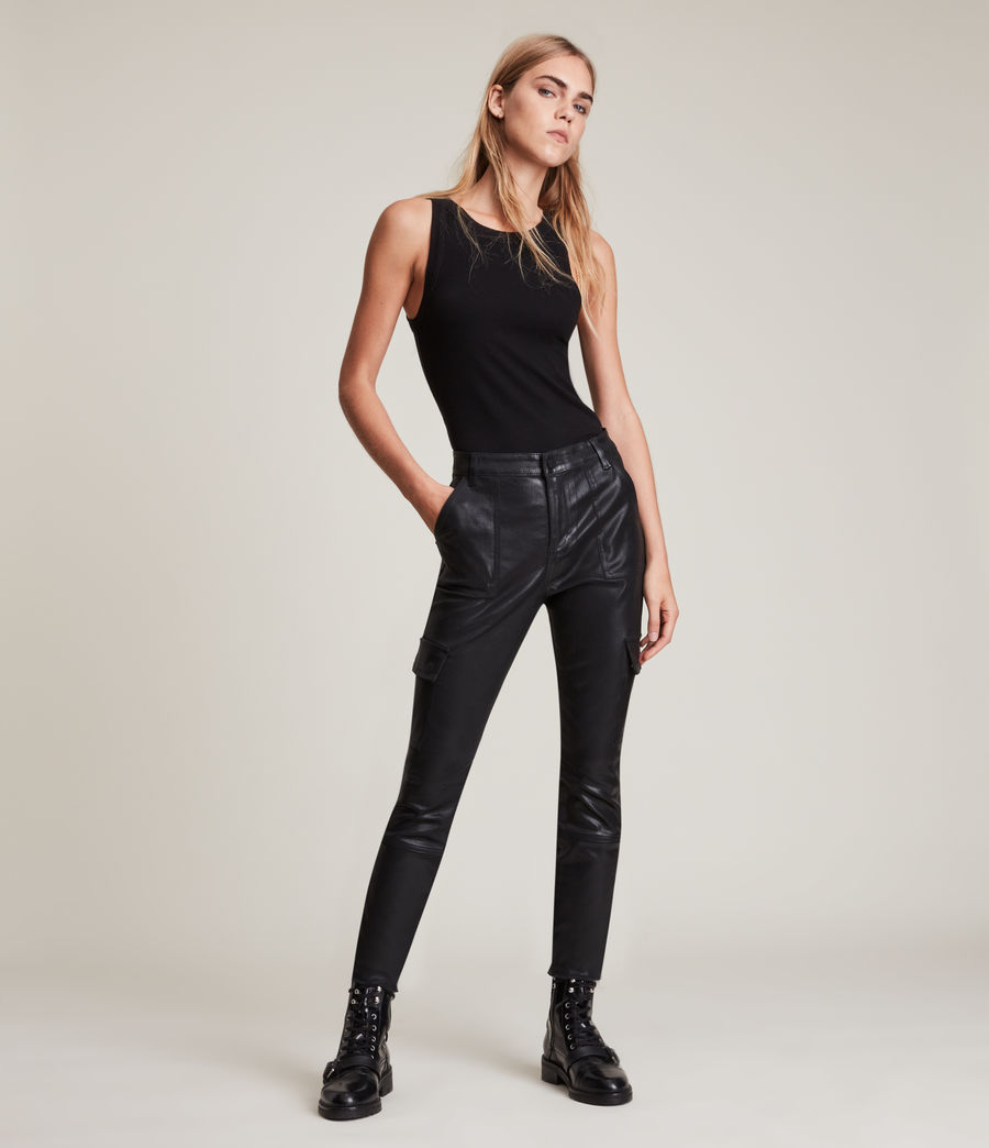 Women's Duran Mid-Rise Coated Skinny Cargo Jeans (black) - Image 3