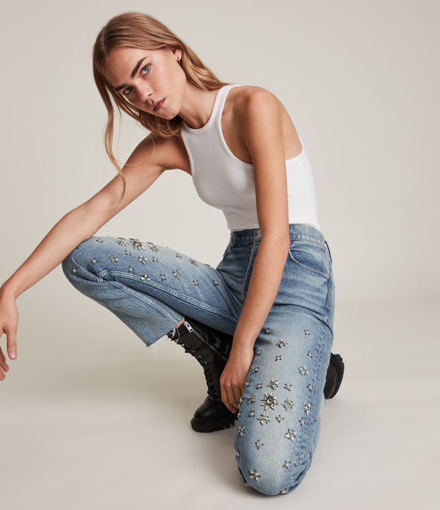 Womens Evie High-Rise Embellished Slim Jeans (light_indigo) - Image 1