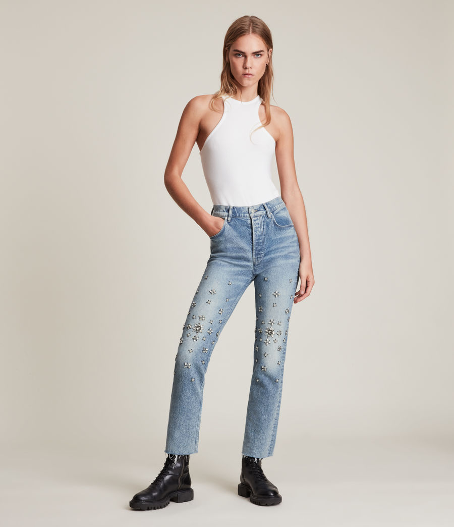 Femmes Evie High-Rise Embellished Slim Jeans (light_indigo) - Image 4