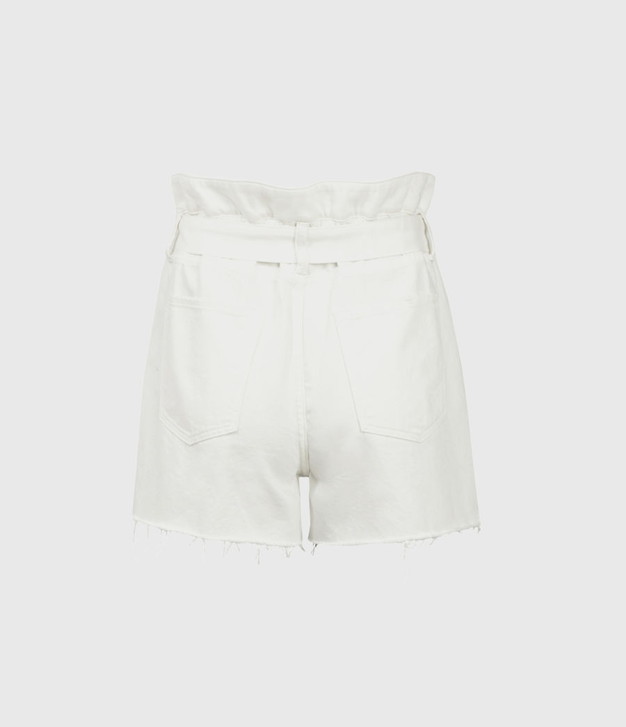 white denim paperbag shorts