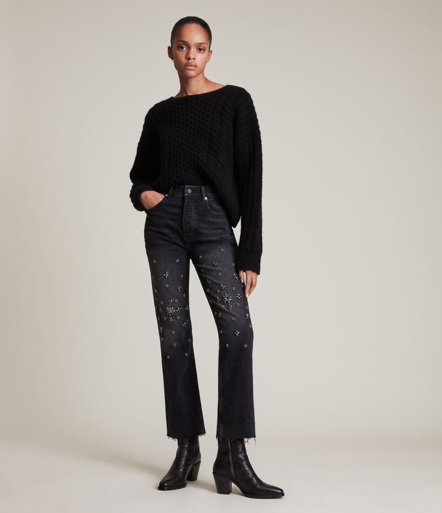 Womens Evie High-Rise Embellished Slim Jeans (washed_black) - Image 1