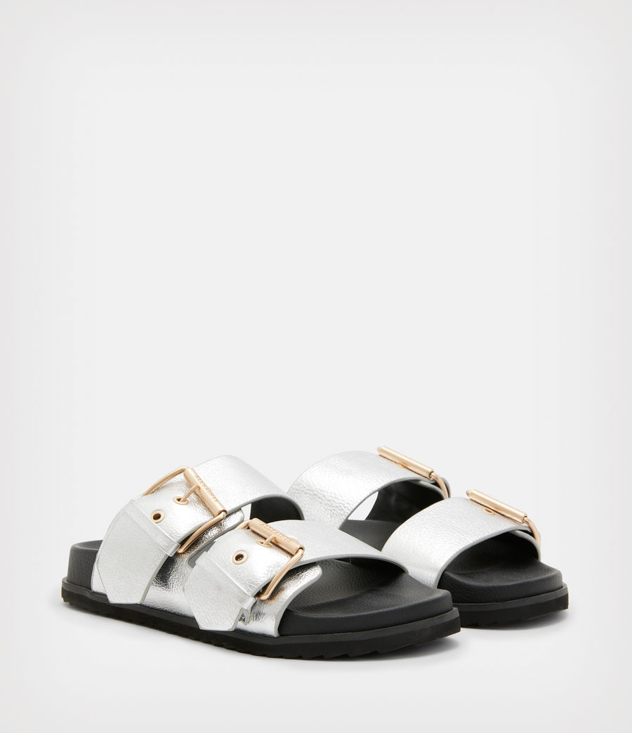 Womens Sian Leather Metallic Sandals (silver) - Image 3