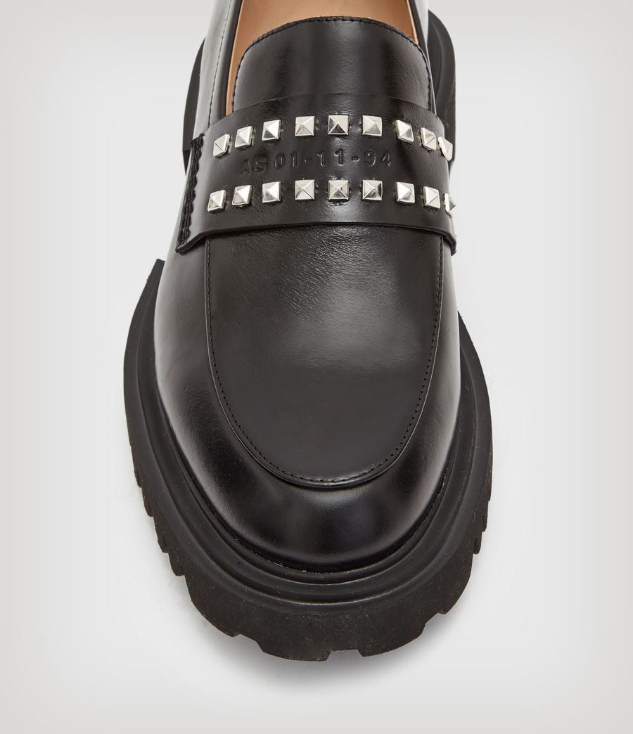 Womens Lola Studded Leather Loafers (black) - Image 3