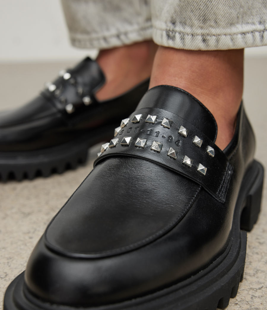 Womens Lola Studded Leather Loafers (black) - Image 4