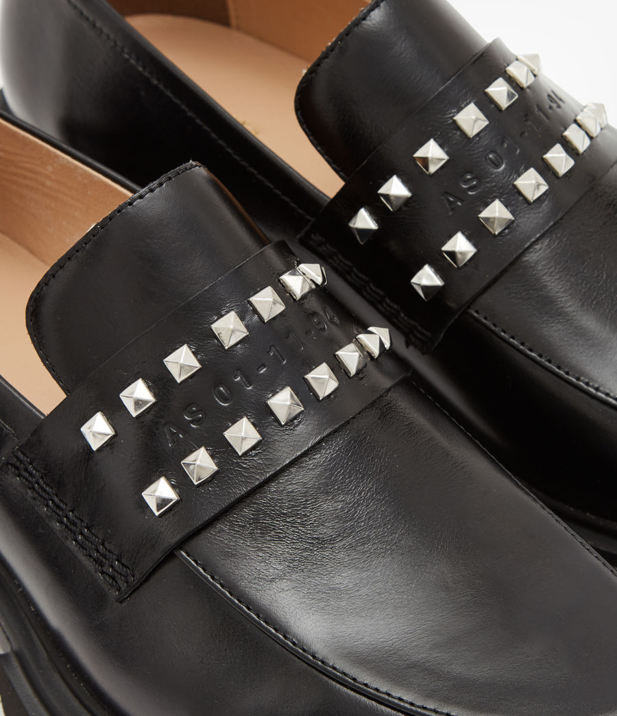 Womens Lola Studded Leather Loafers (black) - Image 7