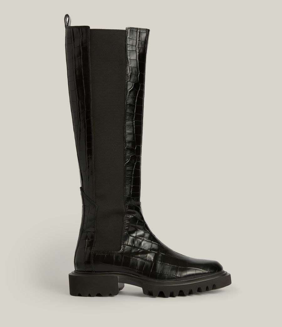 Womens Maeve Leather Crocodile Boots (black) - Image 1