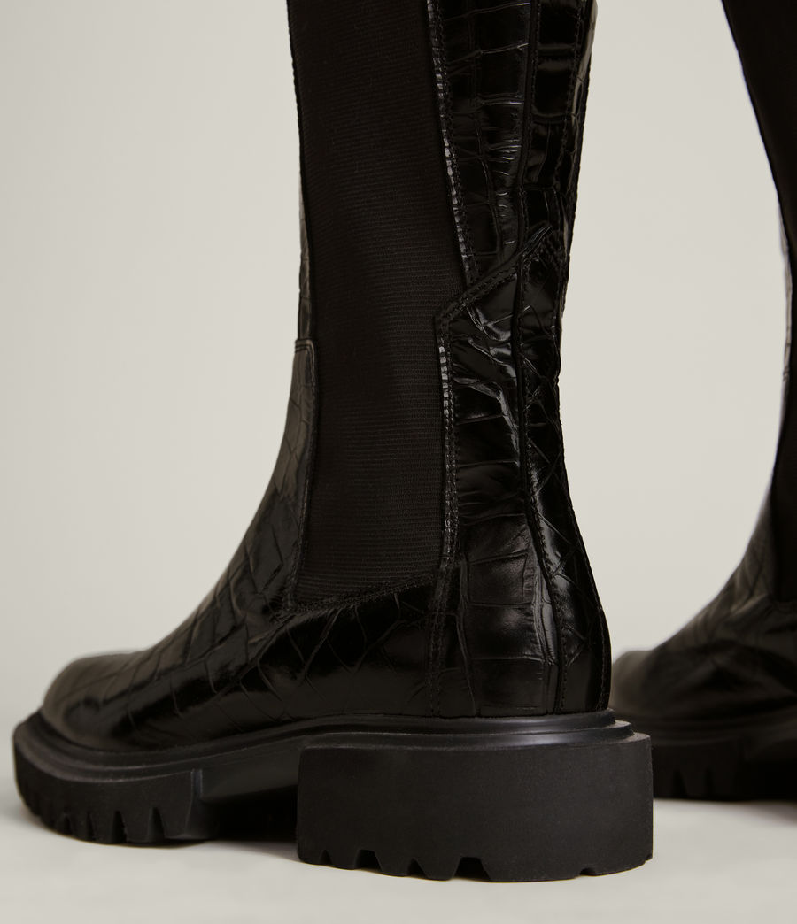 Womens Maeve Leather Crocodile Boots (black) - Image 4