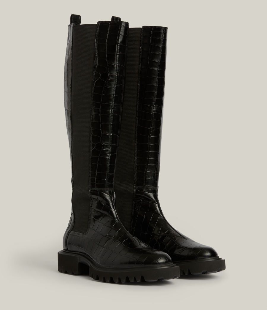 Women's Maeve Leather Crocodile Boots (black) - Image 5