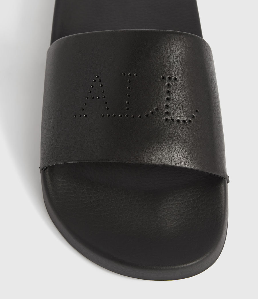 black slides leather