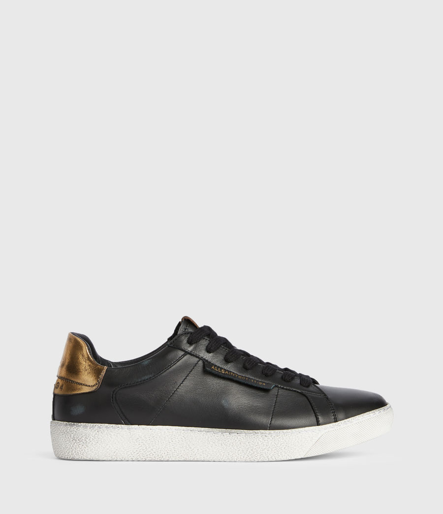 ALLSAINTS UK: Womens Sheer Low Top Leather Trainers (black_gold)